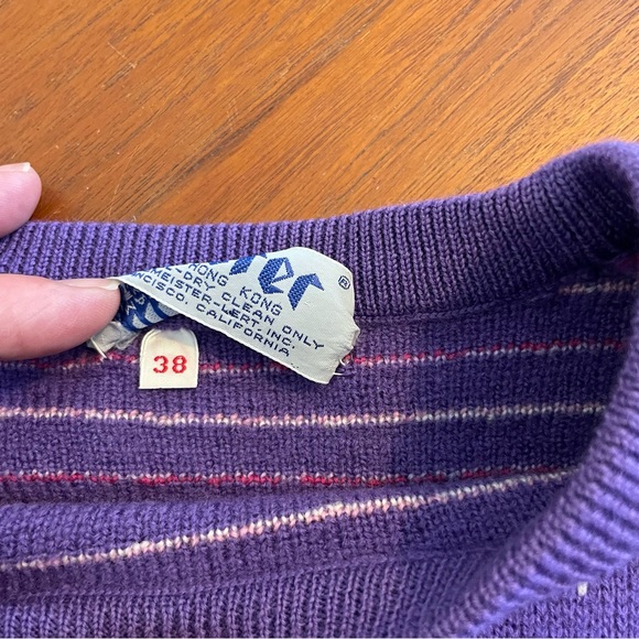 Vintage Meister Sweater Purple Hearts 100% Wool Grandmacore Retro Medium - Picture 6 of 6